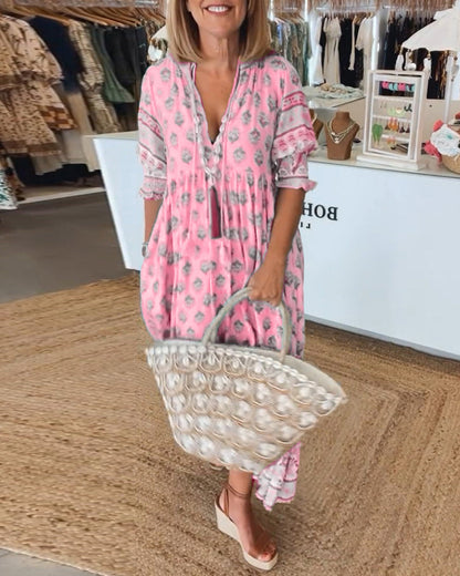 Mana™ | Robe Chic à Fleurs avec Décolleté en V